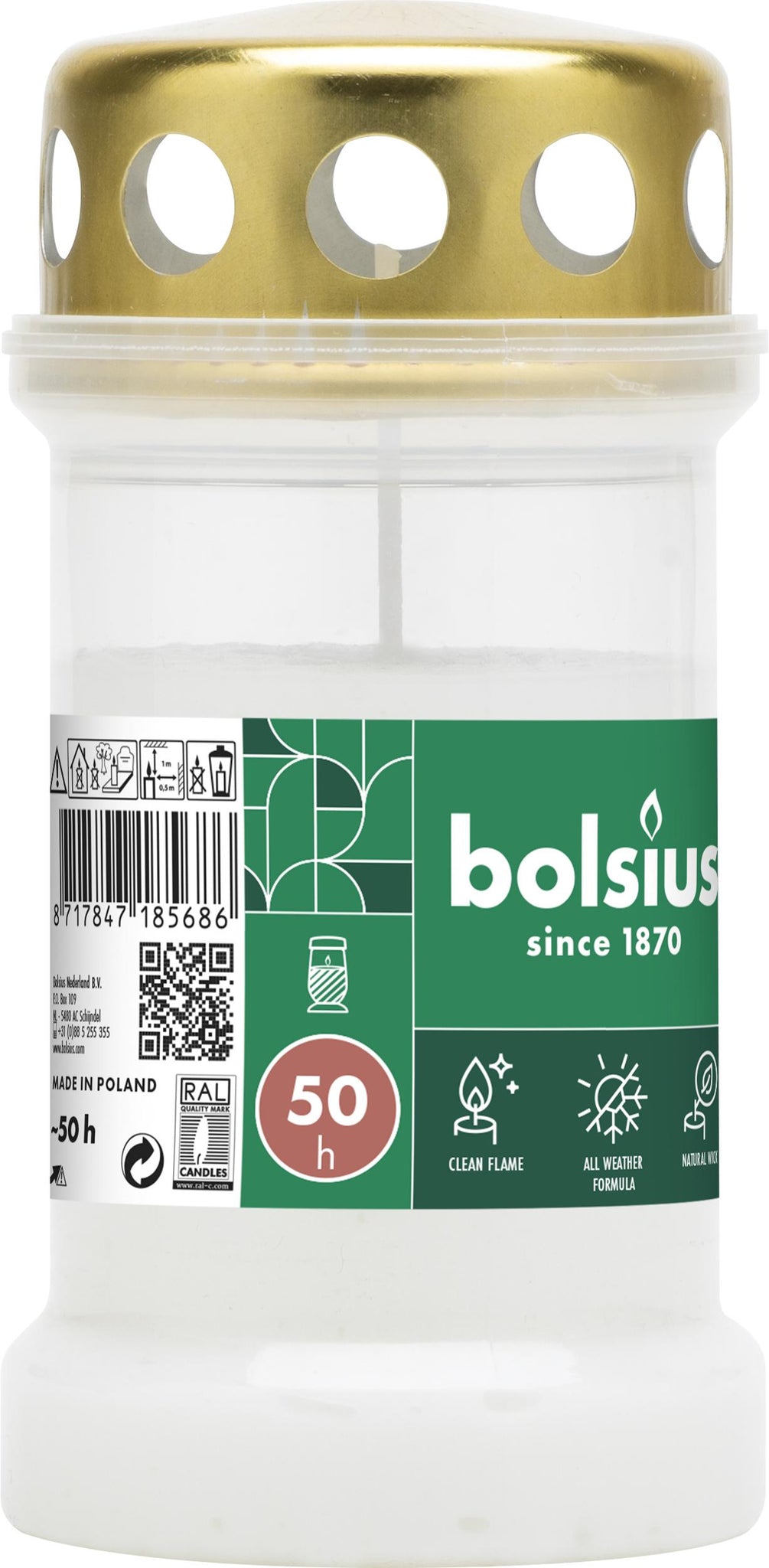BOLSIUS HERDENKINGSLICHT NR.3 MET DEKSEL WIT