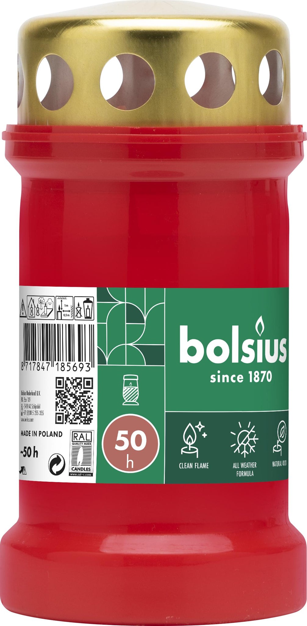 BOLSIUS HERDENKINGSLICHT NR.3 MET DEKSEL ROOD