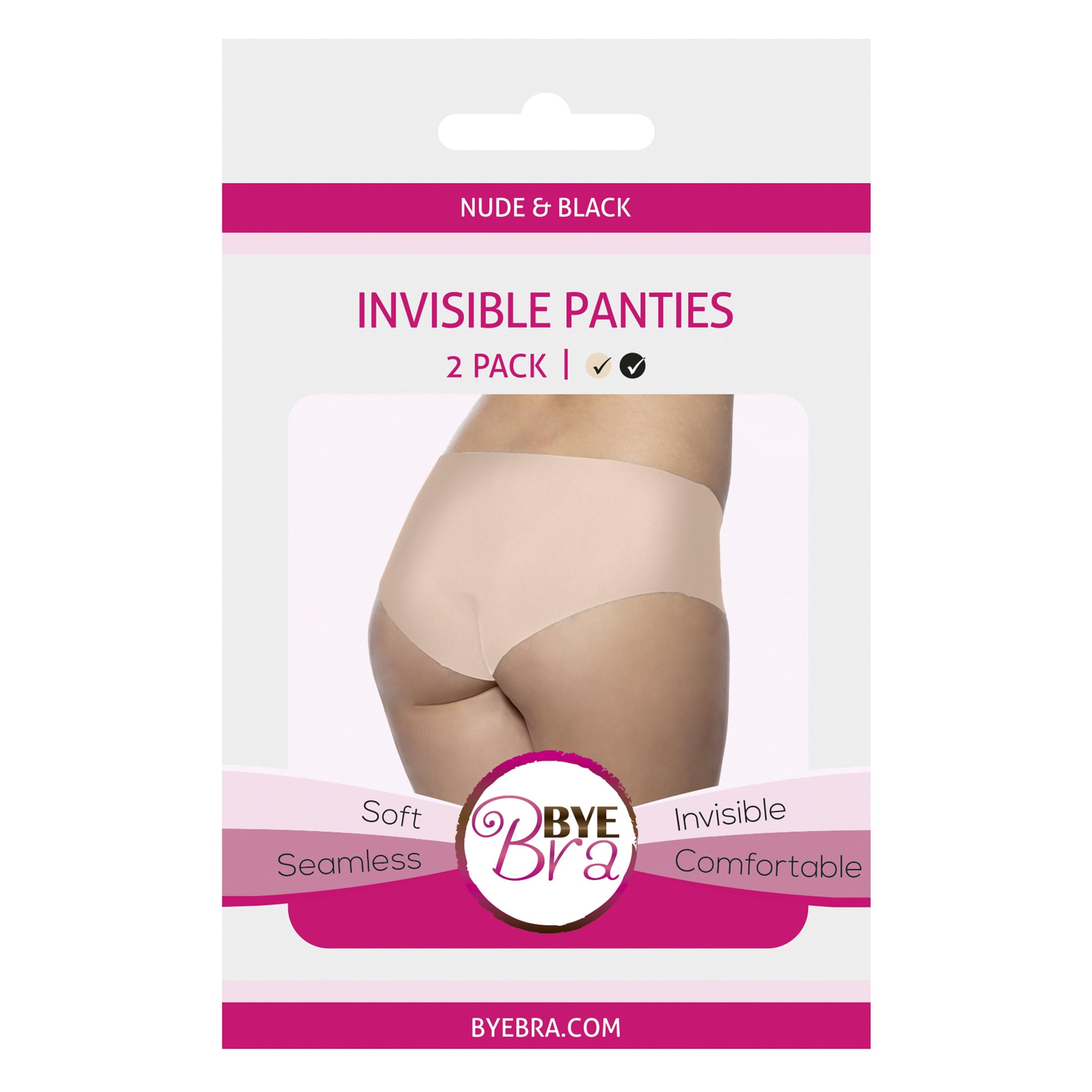 BYE BRA - INVISIBLE HIPSTER NUDE + BLACK 2-PACK S